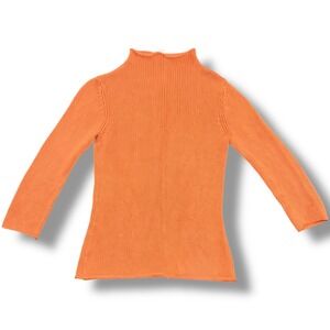 WHITE + WARREN Orange Mock Neck Knit Sweater Women's Medium Long Sleeve Cotton